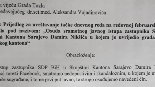 Zajednički prijedlog vijećnika SDA i SBB-a: Gradsko vijeće Tuzla treba osuditi sramotni čin Damira Nikšića