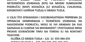 Obavještenje Službe civilne zaštite Grada Tuzle o aktivnostima BHMAC Regionalnog ureda Tuzla