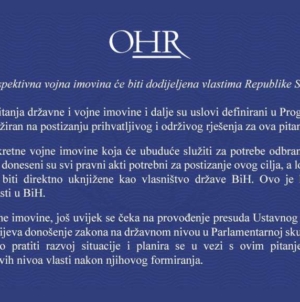 OHR: Pitanja državne i vojne imovine i dalje uslovi definirani u Programu 5+2